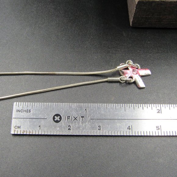 8" Sterling Silver Crystal Breast Cancer Bracelet Vintage - Picture 5 of 6